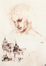 Репродукция картины "study of an apostle&#39;s head and architectural study" художника "да винчи леонардо"