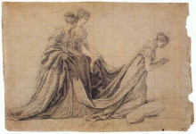 Картина "императрица жозефина на коленях с г-жой де ларошфуко и г-жой де ла валле" художника "давид жак луи"