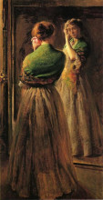 Копия картины "girl with a green shawl" художника "де камп джозеф родефер"