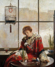 Копия картины "red comunion (the red kimono)" художника "де камп джозеф родефер"