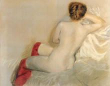 Репродукция картины "nude with red stockings" художника "де ниттис джузеппе"