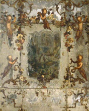 Репродукция картины "mirror decorated with putti, flowers and acanthus scrolls" художника "де фьори марио"