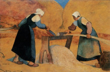 Репродукция картины "breton women scutching flax: labour" художника "де хан мейер"