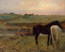 Репродукция картины "лошади на лугу" художника "дега эдгар"