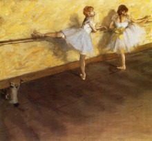 Репродукция картины "танцовщицы тренируются у станка" художника "дега эдгар"
