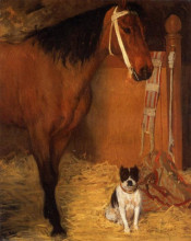 Репродукция картины "в конюшне. лошадь и собака" художника "дега эдгар"