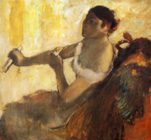 Копия картины "сидящая женщина натягивает перчатку" художника "дега эдгар"