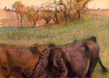 Картина "пейзаж. коровы на переднем плане" художника "дега эдгар"