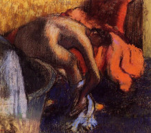 Репродукция картины "после купания. женщина вытирает ногу" художника "дега эдгар"