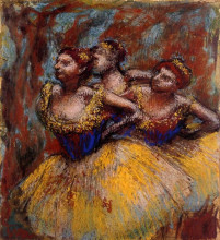 Копия картины "три танцовщицы. желтые пачки, синие корсажи" художника "дега эдгар"