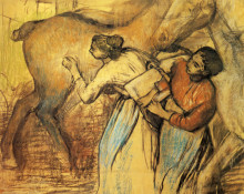 Репродукция картины "две прачки и лошадь" художника "дега эдгар"