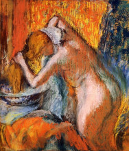 Репродукция картины "после купания. женщина вытирает волосы" художника "дега эдгар"