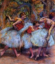 Репродукция картины "три танцовщицы в синих пачках с красным корсажем" художника "дега эдгар"