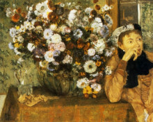 Репродукция картины "женщина, сидящая рядом с вазой с цветами" художника "дега эдгар"