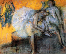 Копия картины "две танцовщицы в желтом и розовом" художника "дега эдгар"