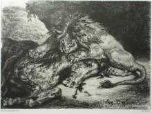 Репродукция картины "лев, пожирающий арабскую лошадь" художника "делакруа эжен"