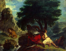 Копия картины "львиная охота в марокко" художника "делакруа эжен"