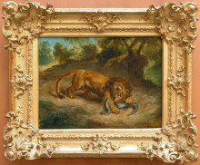 Картина "лев и аллигатор" художника "делакруа эжен"