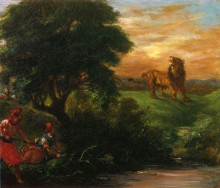 Картина "львиная охота" художника "делакруа эжен"