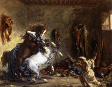 Картина "борьба арабских лошадей в конюшне" художника "делакруа эжен"