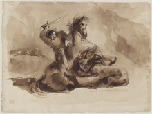 Репродукция картины "лошадь и всадник сражаются со львом" художника "делакруа эжен"