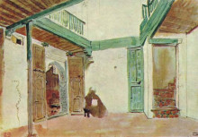 Репродукция картины "марокканский двор" художника "делакруа эжен"