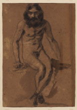 Репродукция картины "сидящий обнаженный с бородой" художника "делакруа эжен"