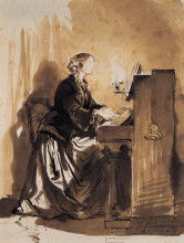 Картина "countess potocka playing piano" художника "деларош поль"