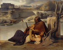 Репродукция картины "resting on the banks of the tiber" художника "деларош поль"