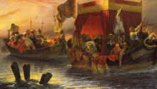 Репродукция картины "the state barge of cardinal richelieu on the rhone" художника "деларош поль"