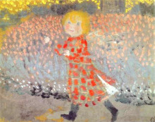 Картина "child in an apron or little girl in a red dress" художника "дени морис"
