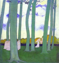 Репродукция картины "landscape with green trees or beech trees in kerduel" художника "дени морис"
