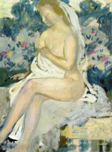 Репродукция картины "bathsheeba, blue background" художника "дени морис"
