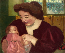 Копия картины "maternite, anne marie et marthe a la bague ovale" художника "дени морис"