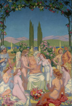 Картина "panel 5. in the presence of the gods jupiter bestows immortality on psyche and celebrates her marriage to eros" художника "дени морис"
