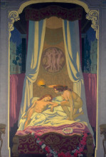 Копия картины "panel 3. psyche discovers that her mysterious lover is eros" художника "дени морис"