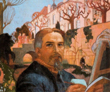 Репродукция картины "self-portrait with his family in front of their house" художника "дени морис"