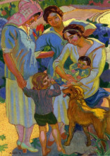 Картина "around a child with dog" художника "дени морис"