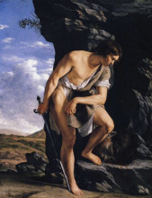 Картина "david contemplating the head of goliath" художника "джентилески орацио"