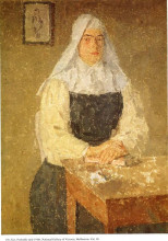 Репродукция картины "marie poussepin seated at a table" художника "джон гвен"