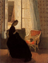 Репродукция картины "woman sewing at a window" художника "джон гвен"