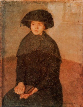 Картина "young woman wearing a large hat" художника "джон гвен"