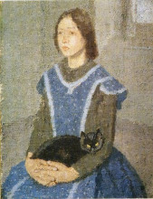 Репродукция картины "girl with cat" художника "джон гвен"