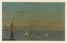 Репродукция картины "the bay of naples and the mole lighthouse" художника "джонс томас"