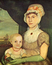 Картина "woman and baby wearing green gloves" художника "джонсон джошуа"