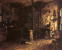 Картина "shoemaker haberty&#39;s shop" художника "джонсон истмен"