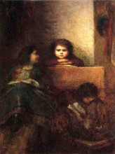 Репродукция картины "children reading" художника "джонсон истмен"
