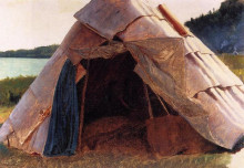 Репродукция картины "ojibwe wigwam at grand portage" художника "джонсон истмен"