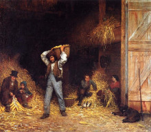 Репродукция картины "corn husking" художника "джонсон истмен"