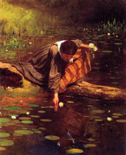 Репродукция картины "gathering lilies" художника "джонсон истмен"